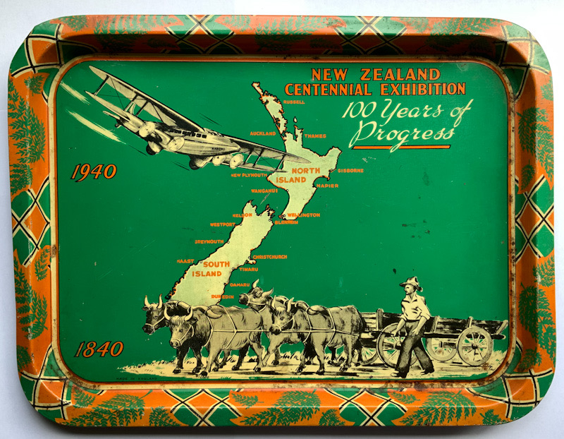 scarce New Zealand Centennial Exhibition 1940 metal tray